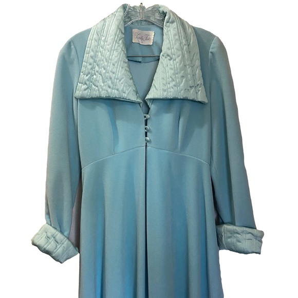 VANITY FAIR 60s Quilted Collar Empire Gown Robe Blue S/M - Picture 5 of 13